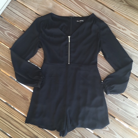 Express Pants - Express Black Long Sleeve Romper